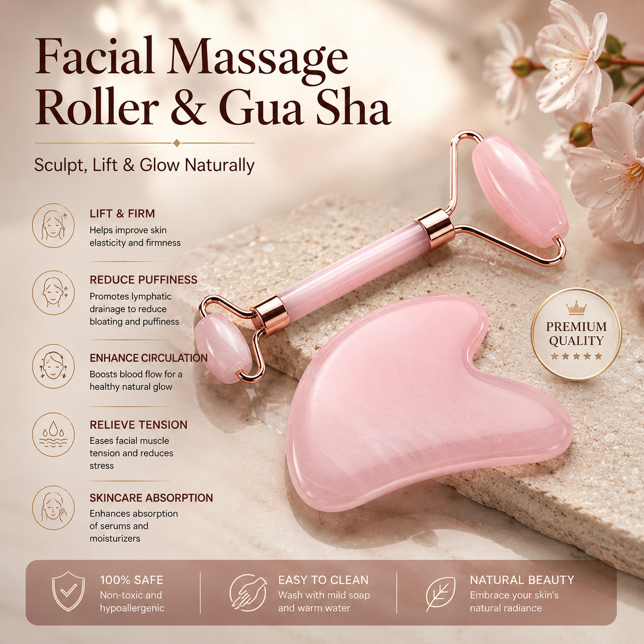 Roller + Gua Sha Set — Two-Tool Facial Ritual